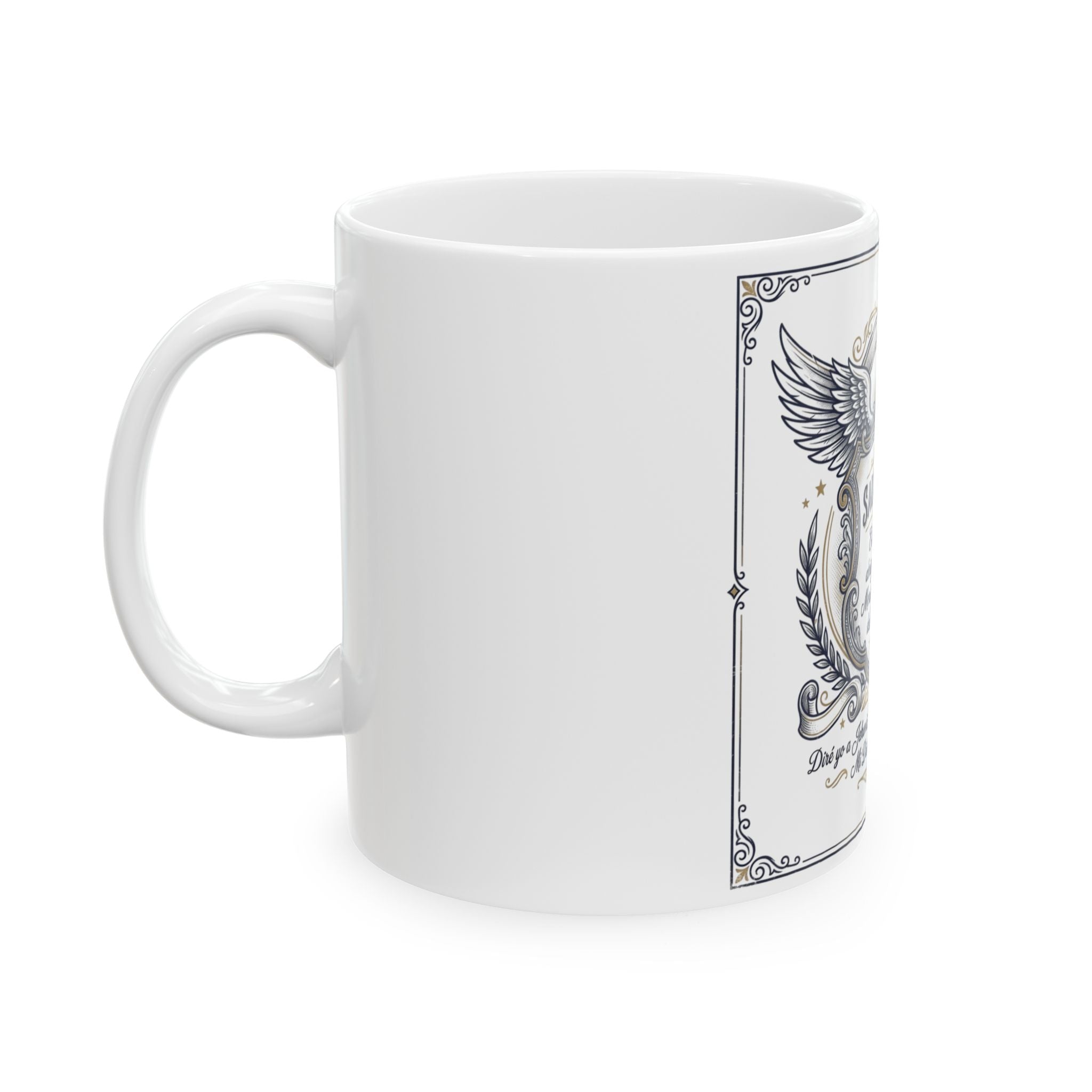 Ceramic Mug - Salmos 91:1-2 Spanish Scripture Coffee Cup with Winged Crest (11oz/15oz)