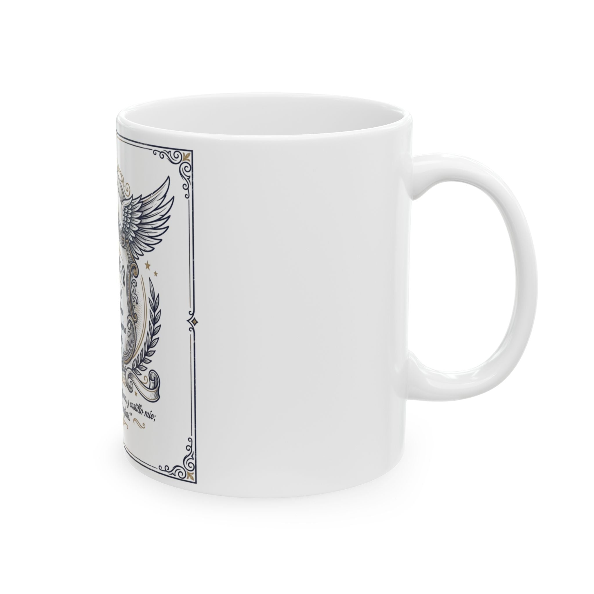 Ceramic Mug - Salmos 91:1-2 Spanish Scripture Coffee Cup with Winged Crest (11oz/15oz)